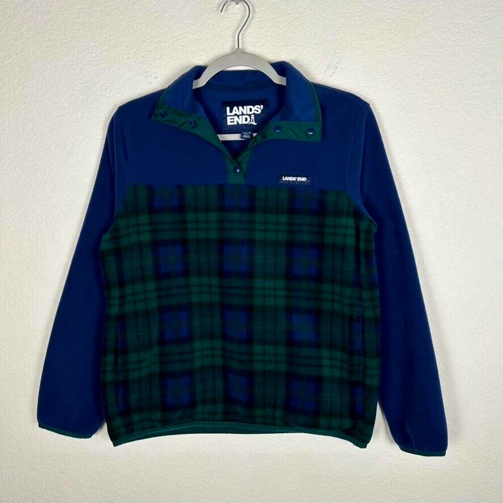 Lands End Women's XSP 1/4 snap fleece plaid pullover